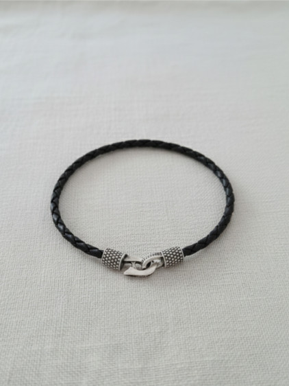925 Ayar Gümüş, Deri Kordonlu Siyah Erkek Bilekliği