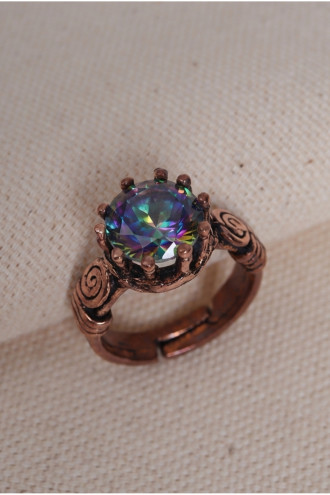 Mistik Topaz Taşlı Saf Bakır Otantik Yüzük