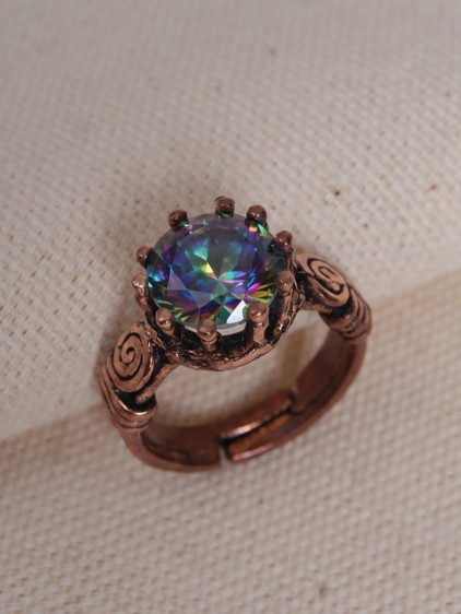 Mistik Topaz Taşlı Saf Bakır Otantik Yüzük