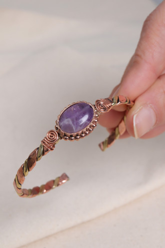 Ametist Taşlı Rose&Gold Kollu Bakır Bilezik