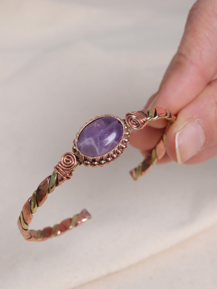 Ametist Taşlı Rose&Gold Kollu Bakır Bilezik