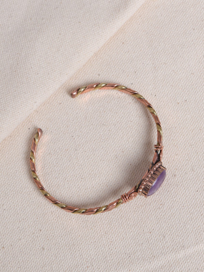 Ametist Taşlı Rose&Gold Kollu Bakır Bilezik