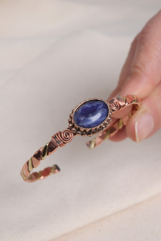 Lapis Taşlı Rose&Gold Kollu Bakır Bilezik