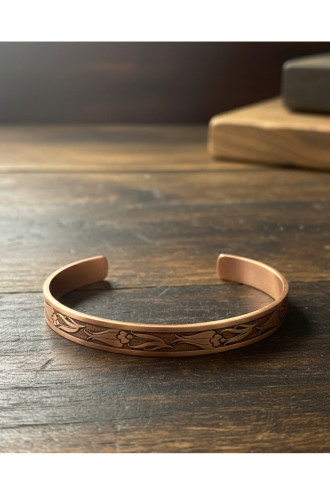 Lale Figürlü Saf Bakır Bilezik