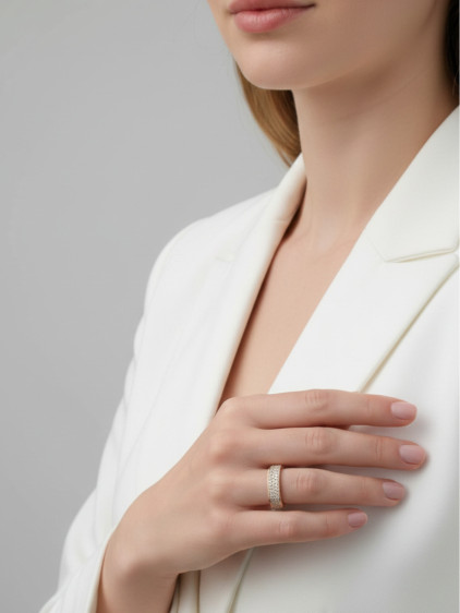 Gold Renk Tamtur Üç Sıralı Kare Zirkon Yüzük