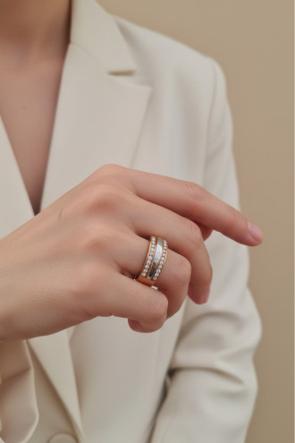 İki Renkli Taşlı Yüzük