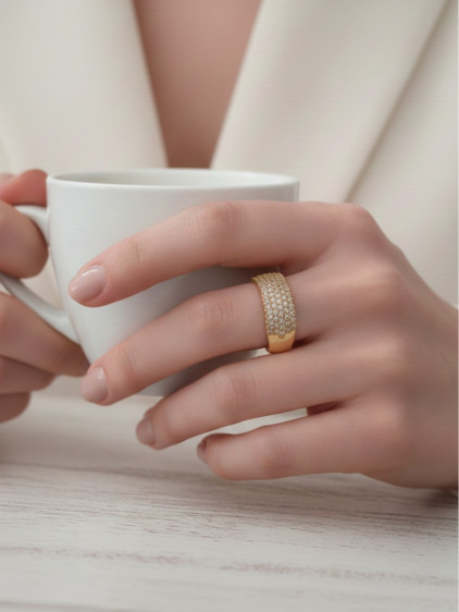 Gold Renk Zirkon Taşlı Yüzük