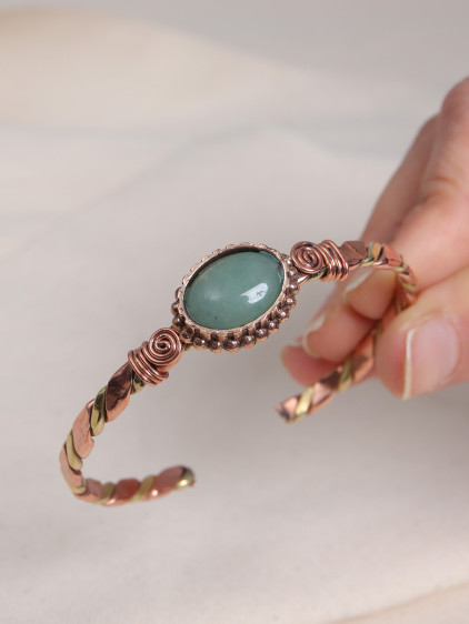 Aventurin Taşlı Rose&Gold Kollu Bakır Bilezik