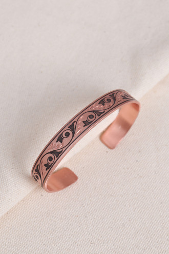 Zambak Figürlü Saf Bakır Bilezik