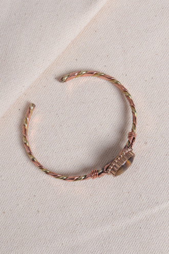 Kaplan Gözü Taşlı Rose&Gold Kollu Bakır Bilezik