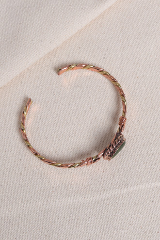 Jade Taşlı Rose&Gold Kollu Bakır Bilezik