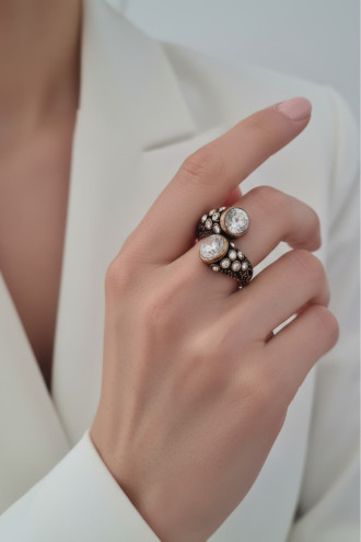 BEYAZ TAŞLI OTANTİK AYARLANABİLİR YÜZÜK