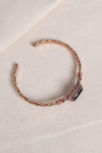 Onix Taşlı Rose&Gold Kollu Bakır Bilezik