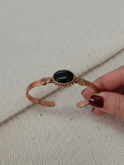 Onix Taşlı Düz Bakır Bilezik