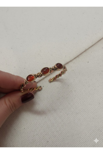 3lü Akik Taşlı İki Renk Burgulu Bakır Bilezik