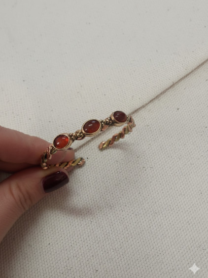 3lü Akik Taşlı İki Renk Burgulu Bakır Bilezik