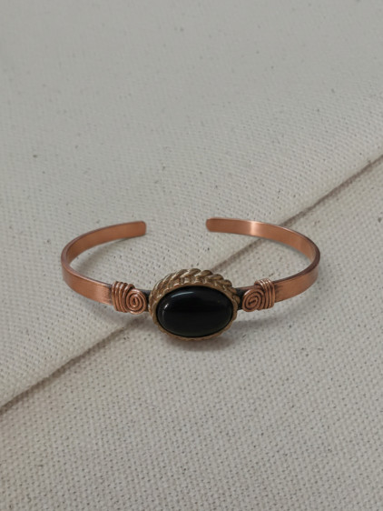 Onix Taşlı Düz Bakır Bilezik