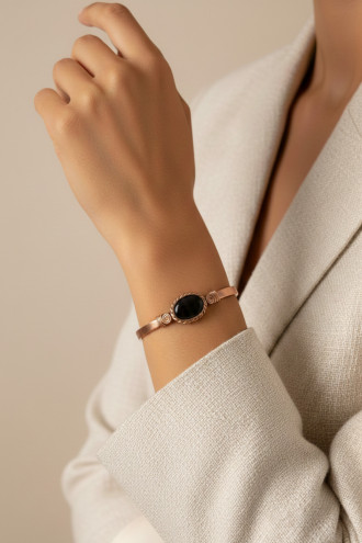 Onix Taşlı Düz Bakır Bilezik