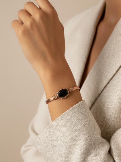 Onix Taşlı Düz Bakır Bilezik