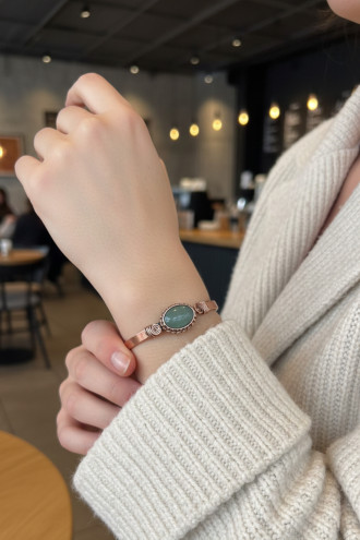 Aventurin Taşlı Düz Bakır Bilezik