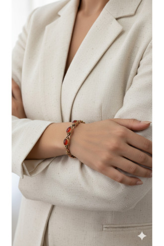 3lü Akik Taşlı İki Renk Burgulu Bakır Bilezik