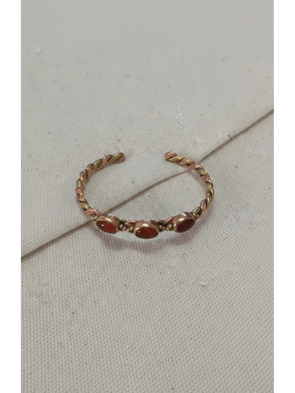 3lü Akik Taşlı İki Renk Burgulu Bakır Bilezik