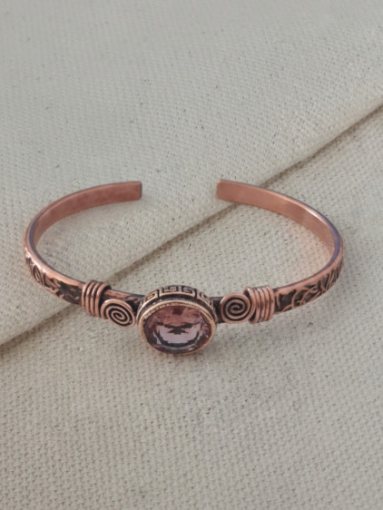 Zultanit Taşlı Dövmeli Grek Bakır Bilezik