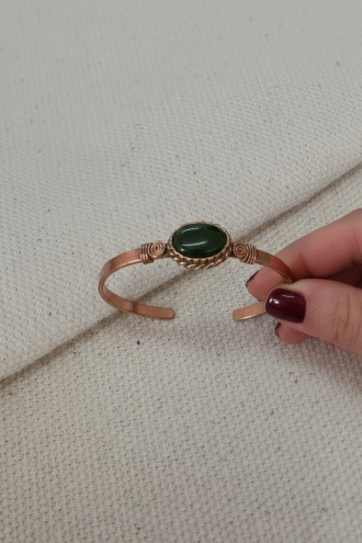 Yeşil Taşlı Düz Bakır Bilezik