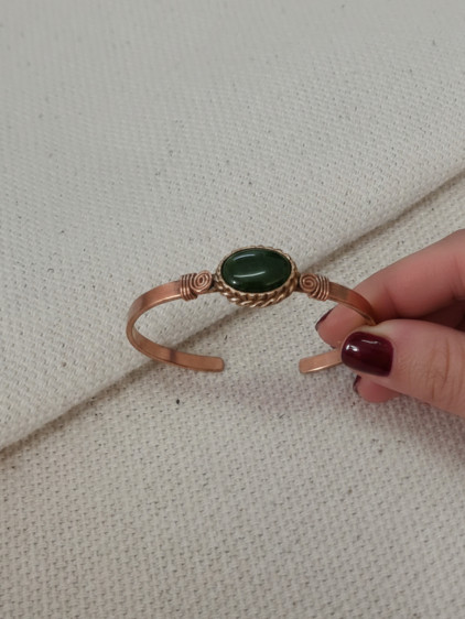 Yeşil Taşlı Düz Bakır Bilezik