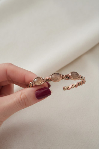 3lü Rutil Kuvars Taşlı İki Renk Burgulu Bakır Bilezik