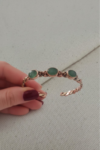 3lü Aventurin Taşlı İki Renk Burgulu Bakır Bilezik