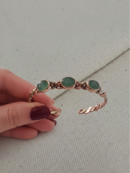 3lü Aventurin Taşlı İki Renk Burgulu Bakır Bilezik