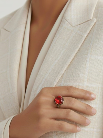 Büyük Kırmızı Taşlı Otantik Taç Yüzük Büyük Kırmızı Taşlı Otantik Taç Yüzük