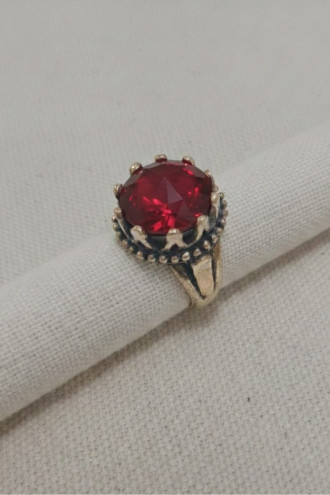 Büyük Kırmızı Taşlı Otantik Taç Yüzük