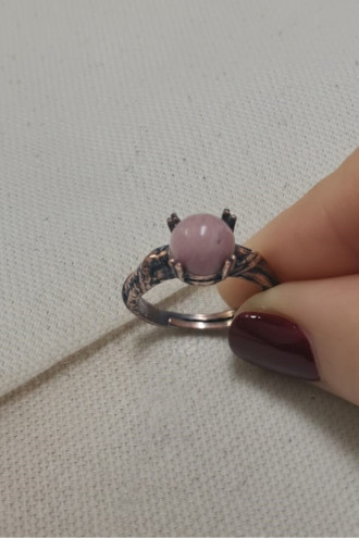Rodonit Taşlı Tırnaklı Ayarlanabilir Bakır Yüzük