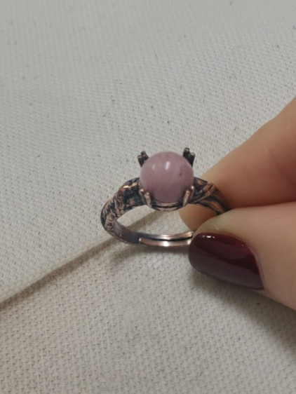 Rodonit Taşlı Tırnaklı Ayarlanabilir Bakır Yüzük