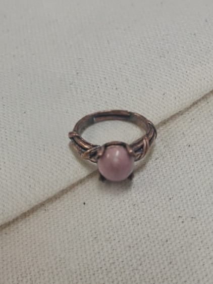 Rodonit Taşlı Tırnaklı Ayarlanabilir Bakır Yüzük