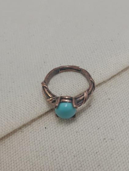 Turkuaz Taşlı Tırnaklı Ayarlanabilir Bakır Yüzük