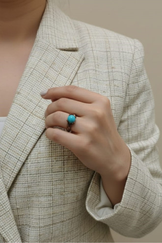 Turkuaz Taşlı Tırnaklı Ayarlanabilir Bakır Yüzük