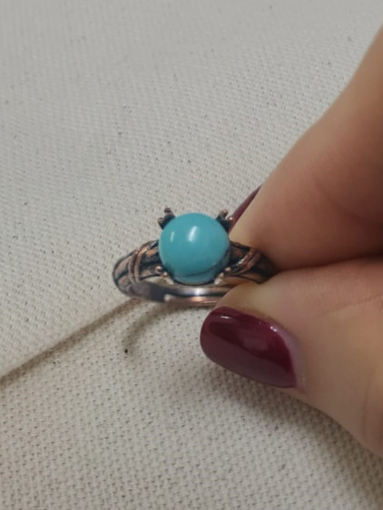 Turkuaz Taşlı Tırnaklı Ayarlanabilir Bakır Yüzük