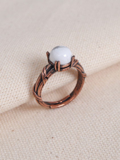 Havlit Taşlı Tırnaklı Ayarlanabilir Bakır Yüzük