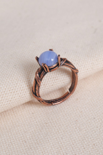 Lila Selenit Taşlı Tırnaklı Ayarlanabilir Bakır Yüzük