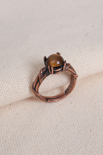 Kaplangözü Taşlı Tırnaklı Ayarlanabilir Bakır Yüzük