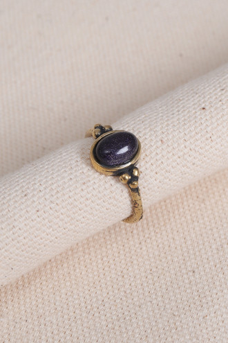 Siyah Yıldız Taşlı Ayarlanabilir Oval Otantik Yüzük