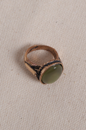 Saydam Açık Yeşil Taşlı Otantik Yüzük