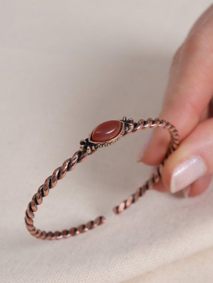 Akik Taşlı Ayarlanabilir Burgulu Bakır Bilezik