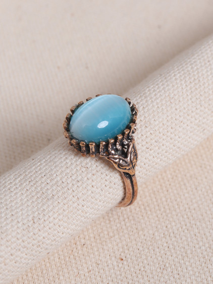 Mavi Kedi Gözü Taşlı Otantik Yüzük Mavi Kedi Gözü Taşlı Otantik Yüzük