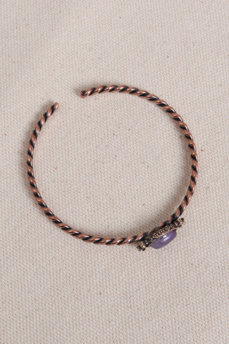 Ametist Taşlı Ayarlanabilir Burgulu Bakır Bilezik