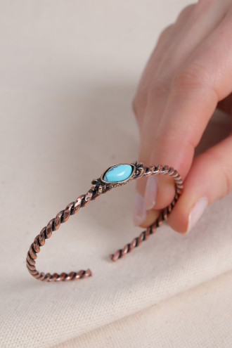 Turkuaz Taşlı Ayarlanabilir Burgulu Bakır Bilezik