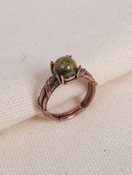 Ukanit Taşlı Tırnaklı Ayarlanabilir Bakır Yüzük